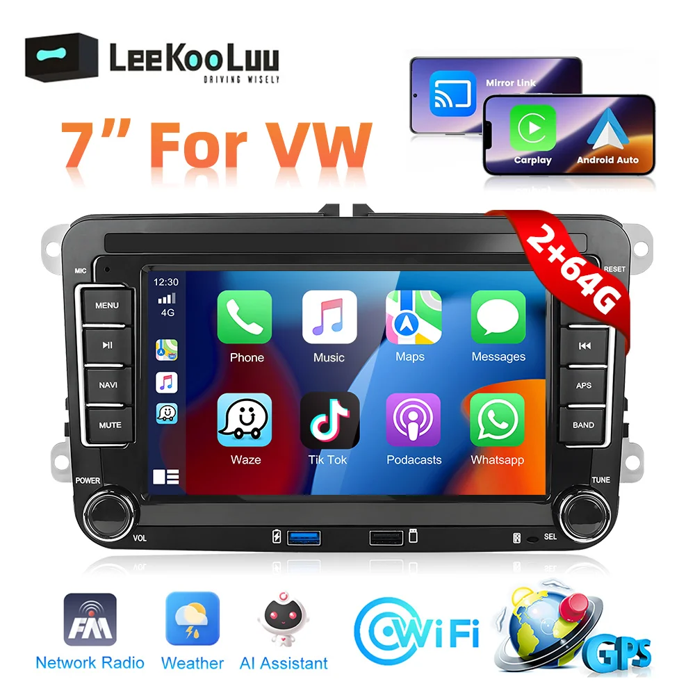 LeeKooLuu 2G+64G CarPlay Android Radio For VW/ Volkswagen Golf 5 6 Touran Passat B6 Polo Jetta Car Multimedia Player Wifi GPS