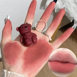Keychain Design Cute Bear Matte Lip Mud Lipstick Velvet Lip Glaze Sexy Red Lip Gloss Women Long Lasting Lip-Tint Mud Cosmetics