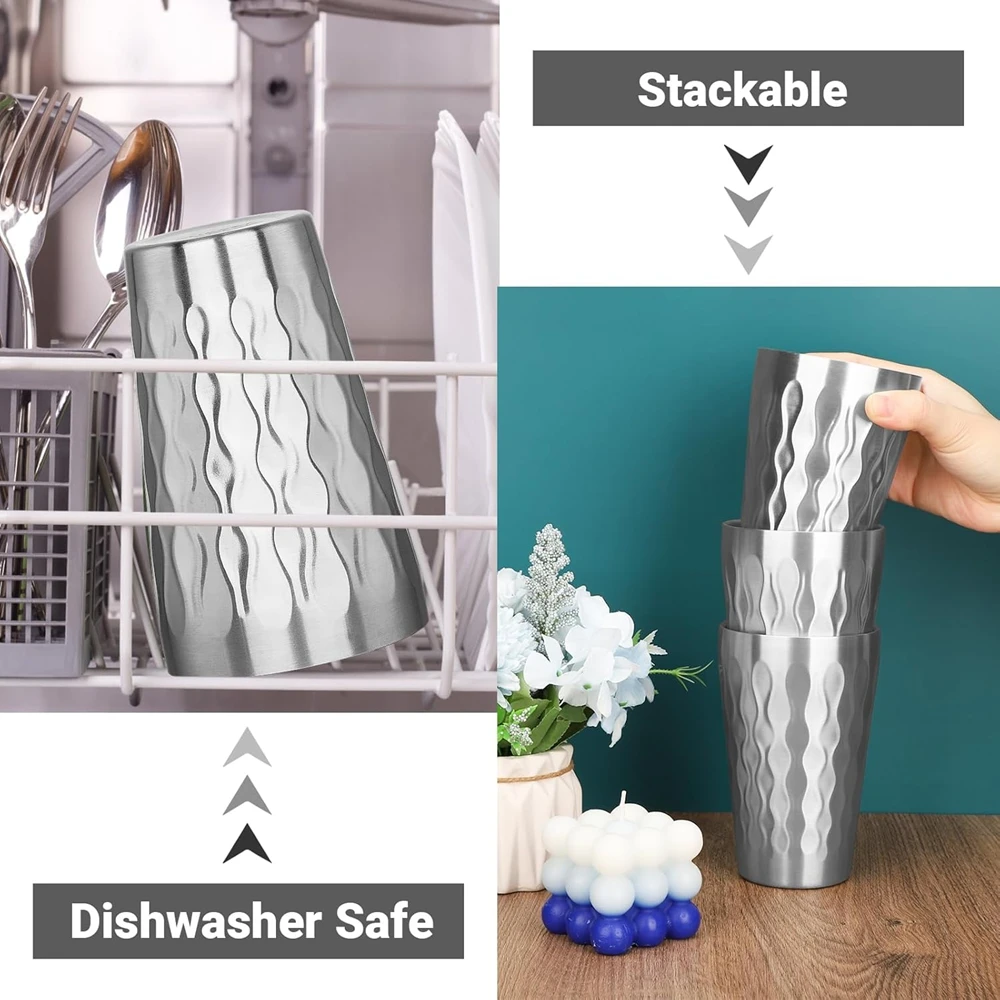 2 Pack Stainless Steel Mug Double Wall Metal Stackable Insulated Portable Drinking Cup Shatterproof Glasses for Home Restaurant