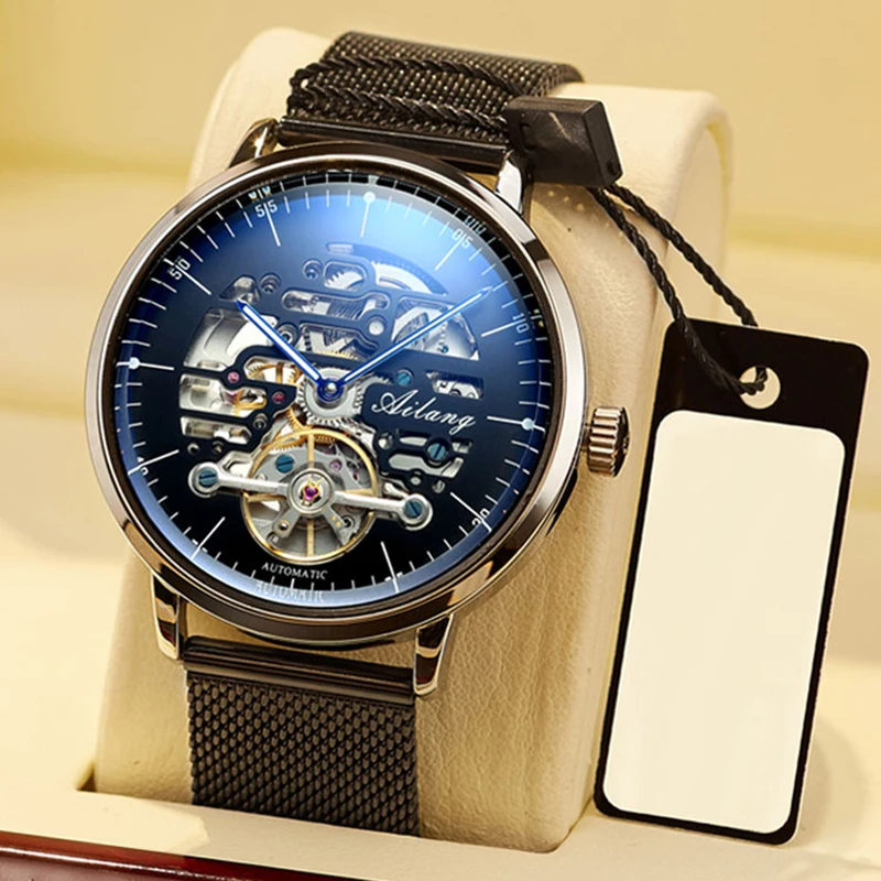 Orologio meccanico di lusso di marca AILANG per uomo cinturino in maglia di acciaio inossidabile orologi Tourbillon automatici di moda luminosi impermeabili