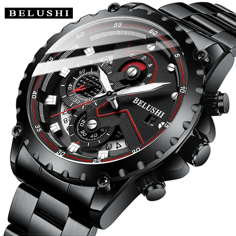 

BELUSHI Fashion New Mens Watches Top Brand Luxury Chronograph Full Steel Waterproof Quartz Watch Men Date Sports Clock