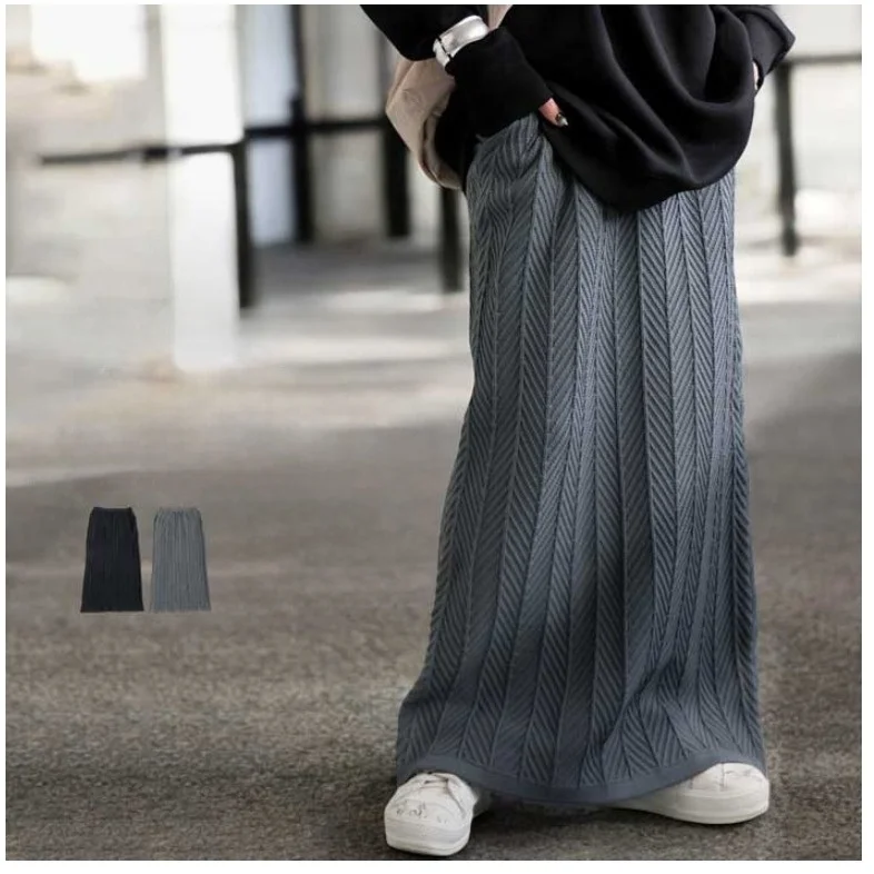 

Плотная вязаная длинная юбка макси с геометрическим узором для женщин, средняя талия, прямой крой, для повседневной носки