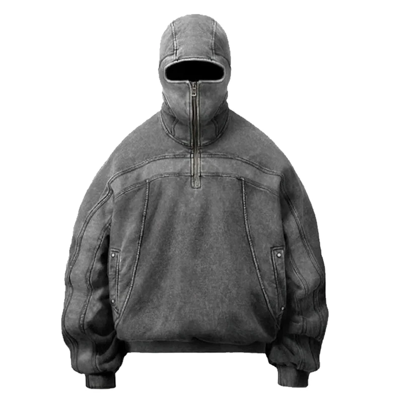 2024 Hiver Nouveau Hoodie Hip Hop Épissage y2k Rétro À Capuche Vieux Chaud Créatif À Capuche Hiver En Plein Air Chaud À Capuche Haut