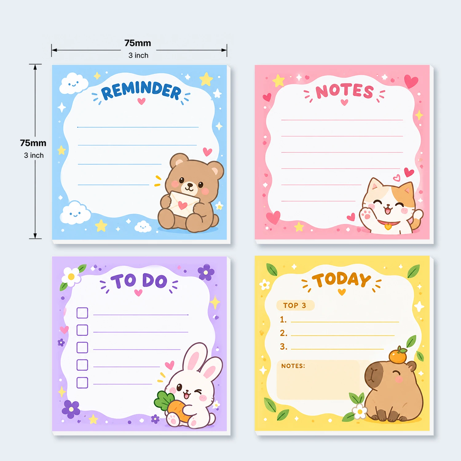 4PCS Cute Animal Sticky Notes 200 Sheets To Do List Reminder Notes Daily Planner Memo Pads Office School Stationery