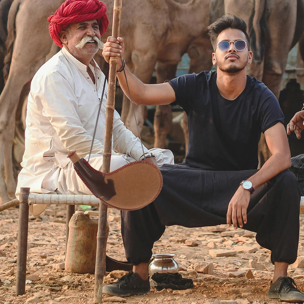 

2pcs Ancient Water Bag Traditional PU Hiking Canteen Large Capacity Portable Liquid Storage for Camping Travel