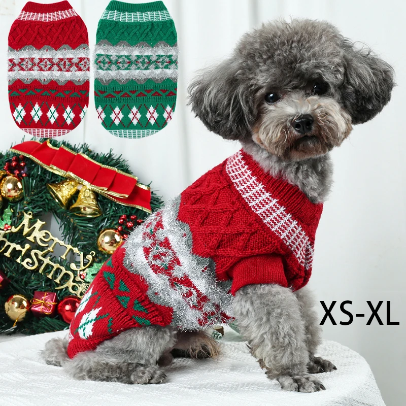 

Knitted Dog Sweater Christmas Pet Clothes Geometric Rhombus Pattern Puppy Cat Sweater Autumn Winter Warm Comfortable Pet Costume