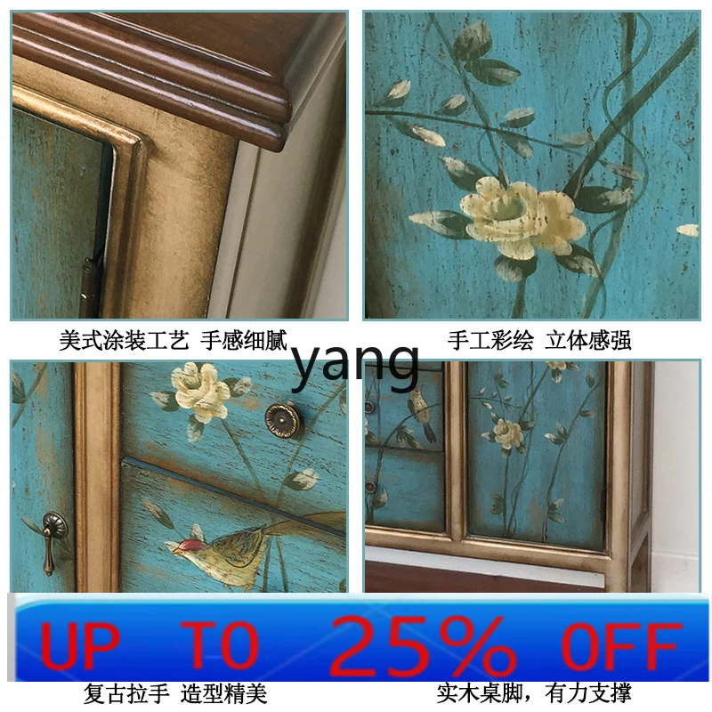 

LH Mediterranean painted foyer porch cabinet living room wall decorative storage cabinet