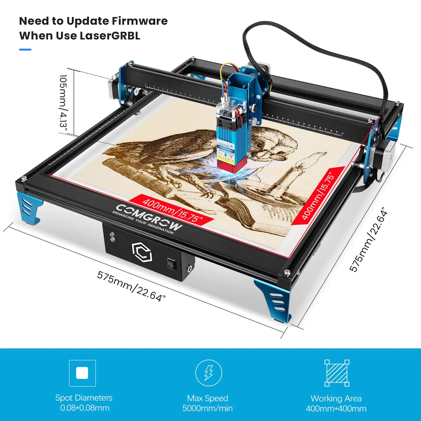 COMGROW High-precision Laser Cutting Engraving Machine 40/48W FAC CNC Laser Engraver CNC Wood Router 400*400mm Wood Logo Printer