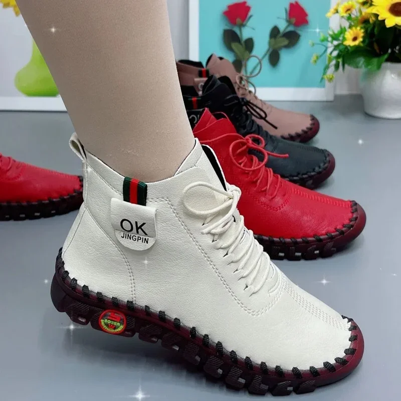 2022 Sneakers Women Shoes Platform Loafers Lace Up Leather Flat Slip-On New Spring Casual Mom Shoe Mujer Zapatos Chaussure Femme