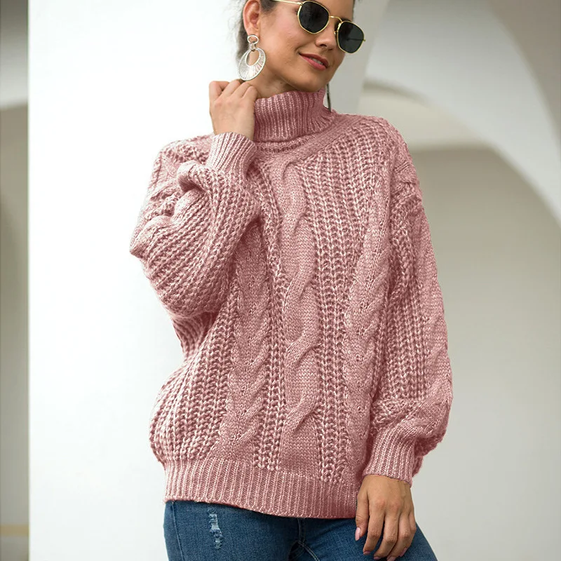 Popular Thick Thread Twist Turtleneck Pullover Women2024Autumn and Winter New Preppy Style Knitwear Women