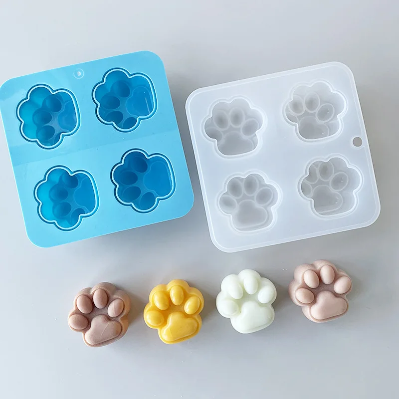 4 Holes Cute Paw Silicone Candle Molds for Aromath Candle Dog Paw Cat Paw Shaped Soap Mould Handicrats Home Decor Table Ornament