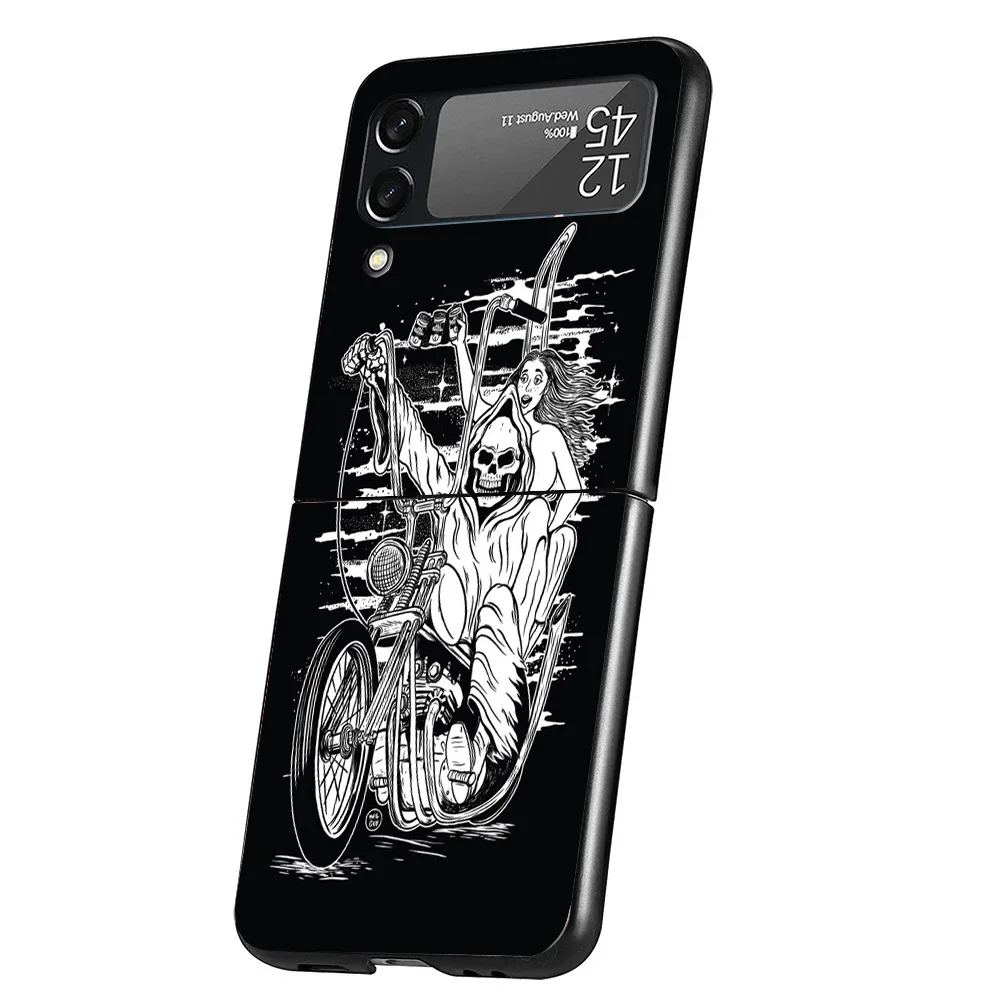 Motorcycle Gear Phone Case For Samsung Galaxy Z Flip 6 5 4 3 5G Black Cover ZFlip6 ZFlip4 ZFlip5 ZFlip3 Coque Fundas Bumper