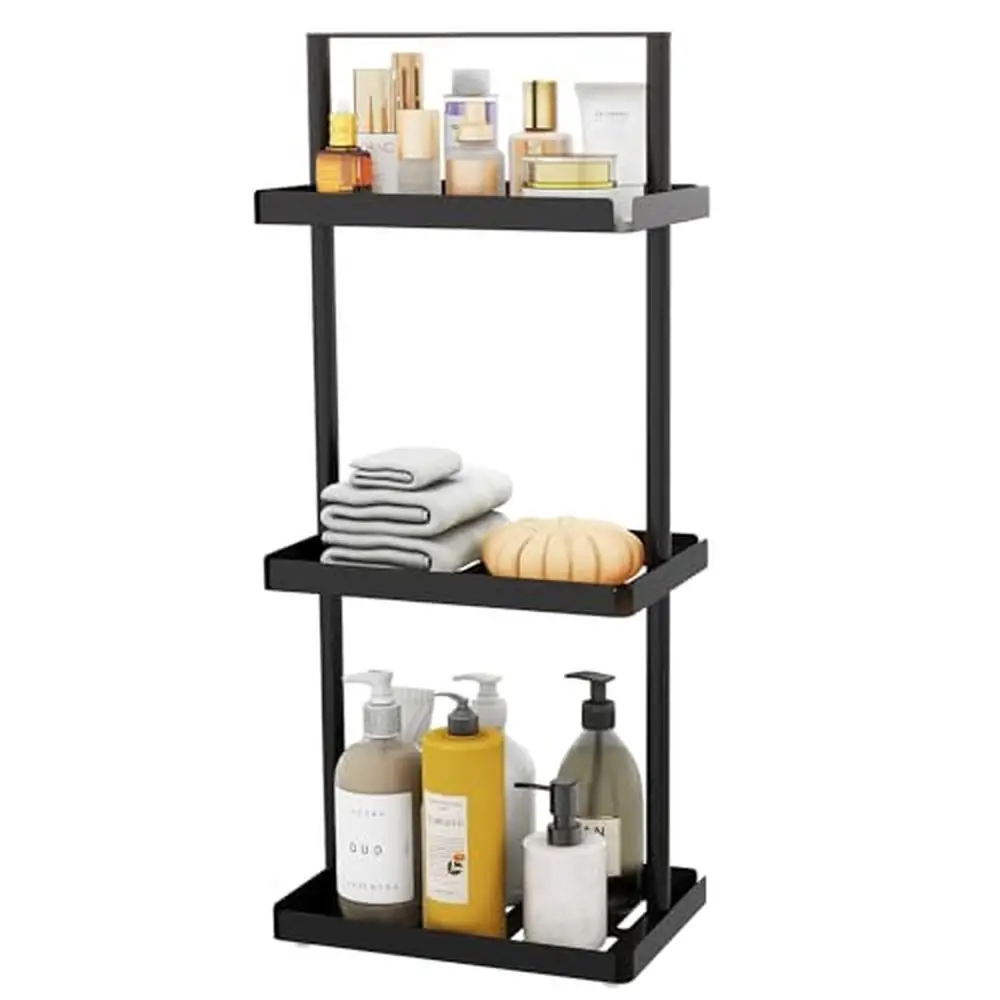 

Metal 3 Tier Standing Shower Caddy Organizer with Handle Bathroom Corner Shelf Caddy Shampoo and Toiletries Easy Drainage and