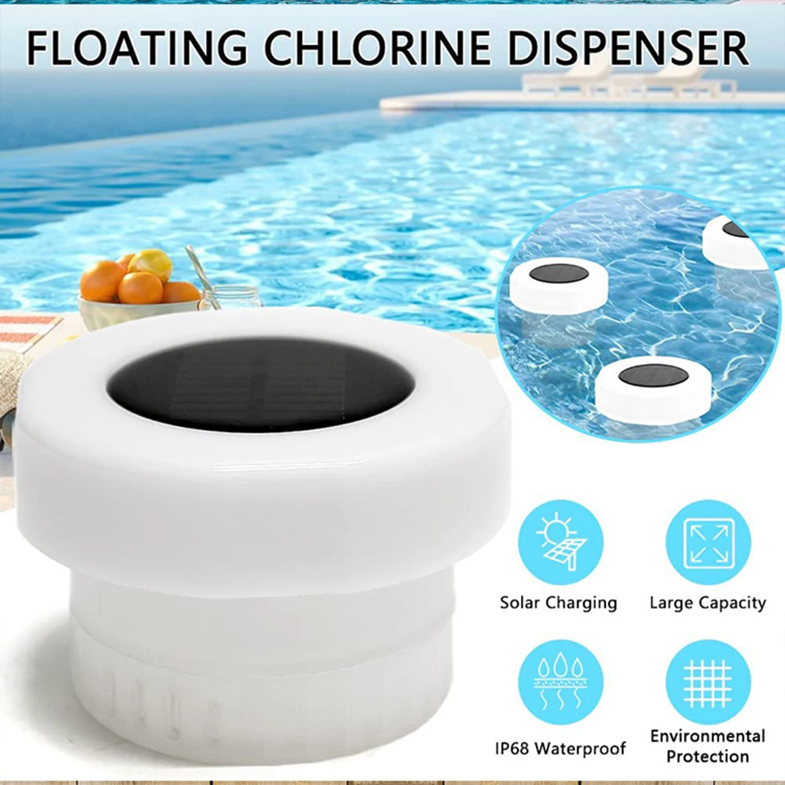 Pool Cleaning Tablet Floater Dispenser with Solar Light Chlorine Tablet Floater for Large and Small Pools Hot Tub Spa