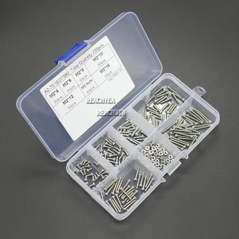 230/280/340Pcs M2/M3 304 half round headStainless Steel Button Head Hex Socket Head Cap Bolts Machine Screw and Nut Kit with