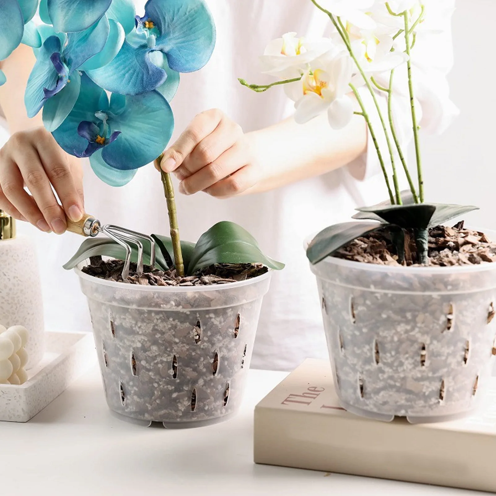 5Pcs Orchid Flower Pot Breathable Clear Orchid Planting Pot with Holes Saucers for Indoor Outdoor Orchid Pots with Holes