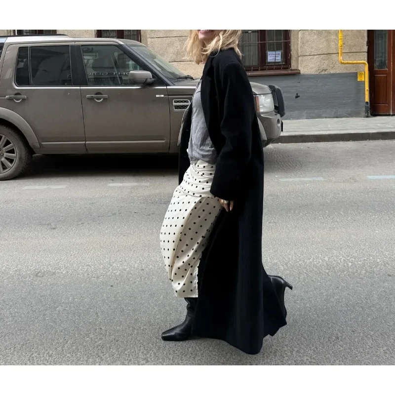 2505 Women's  Polka Dot Soft Long Stain Skirts Casual Chic Streetwear New High Waisted Street Skirt A-line  White Vintage