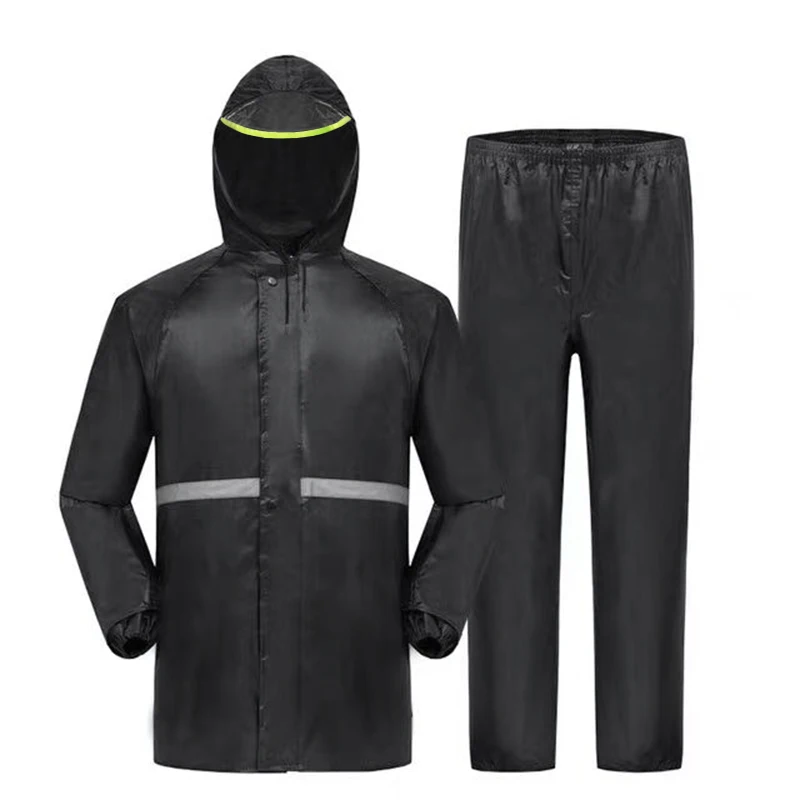 2 pçs casaco com capuz & calça terno de chuva para mulheres homens ao ar livre à prova dwaterproof água engrenagem chuva com tira reflexiva motocycle equitação capa de chuva