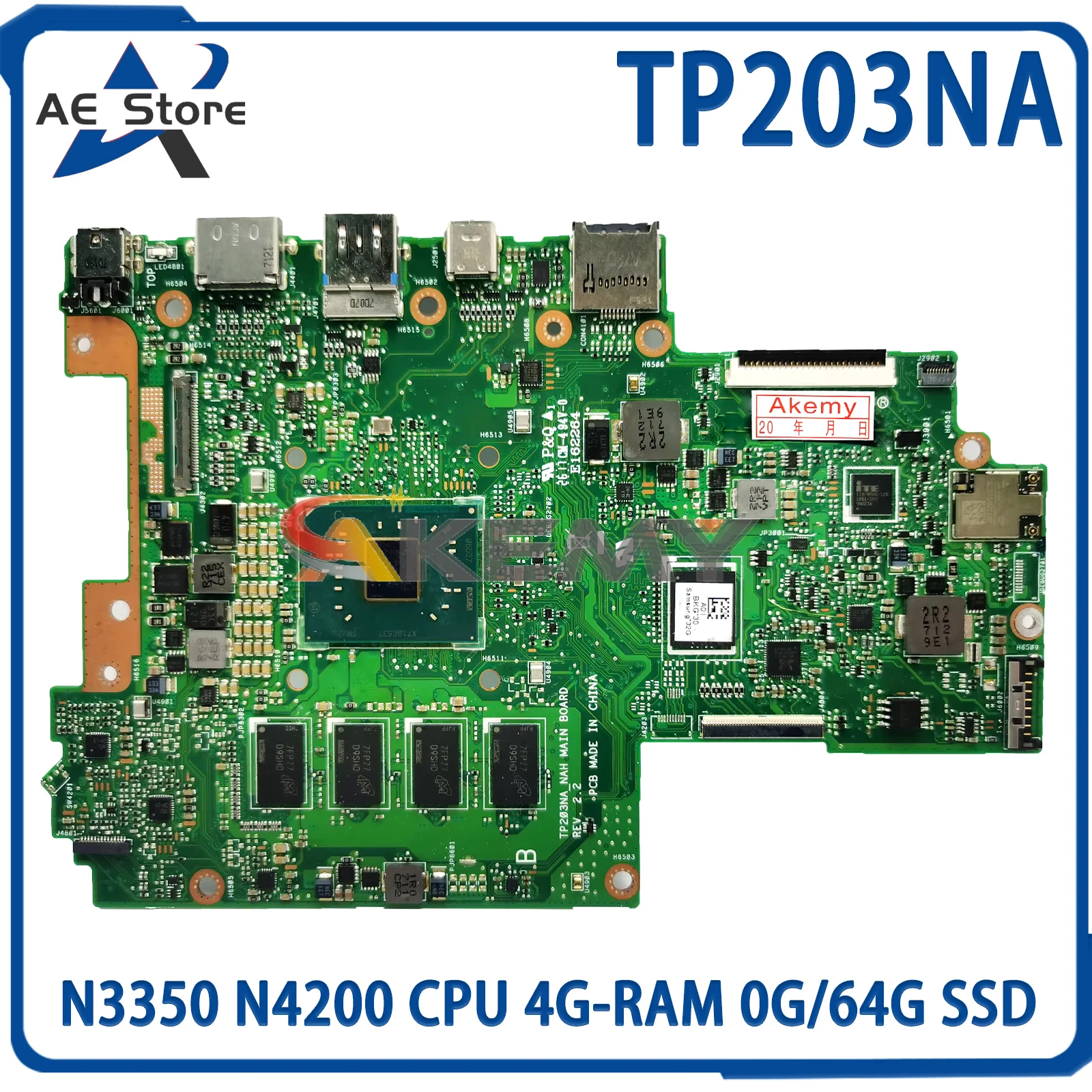 

AE TP203NA Mainboard For ASUS TP203NAS TP203NAH TP203N Laptop Motherboard With N3350 N4200 CPU 4G-RAM 0G/64G SSD