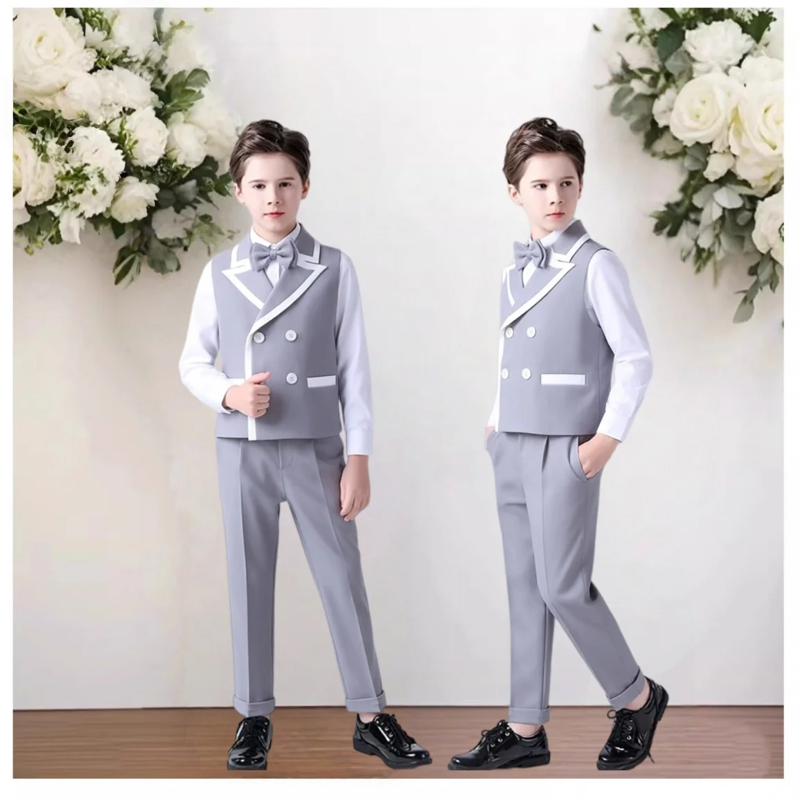 Russia Boys Spring Vest Pants Bowtie Photography Suit Baby Kids 1 Year Birthday Celebration Dress Children Performance Costume