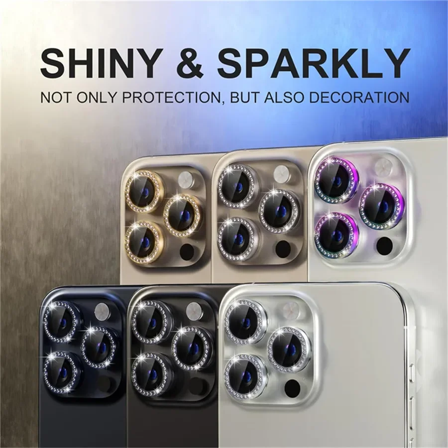 3-1Pcs Glitter Diamond Caps Metal Lens Protector For IPhone 17 Pro Max 17Air 17Pro 16 15 14 Pro Max Camera Protector Glass Film