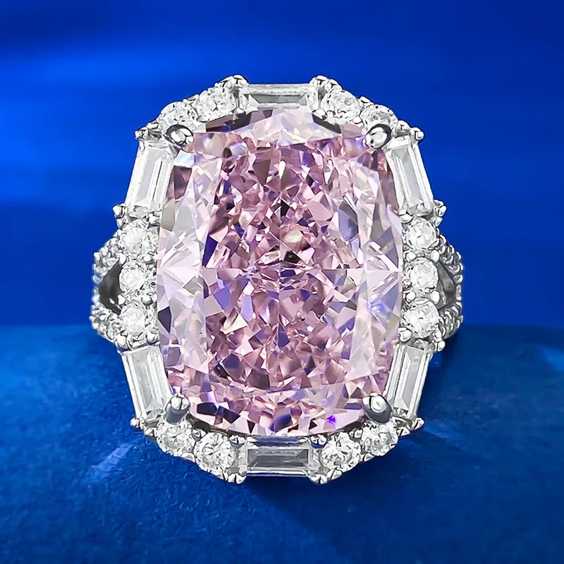 

925 Silver 12 * 16 Wedding Ring High Carbon Diamond Pink Diamond Ice Flower Cut G Color s925 Pure Silver Ring Wholesale for Wome