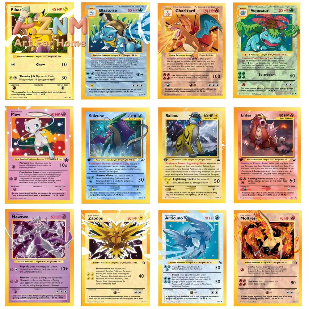AZNM Japanese Anime Peripheral Pokemon Poster Decor Pikachu Charizard Wall Art Watercolor Canvas Painting Modern Room Decor
