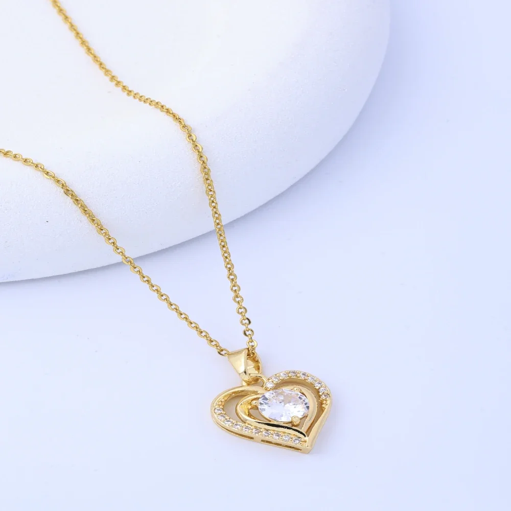 【Aço de titânio】Douyin popular zircão em forma de coração colar galvanoplastia galvanoplastia não desbota, elegante e ver