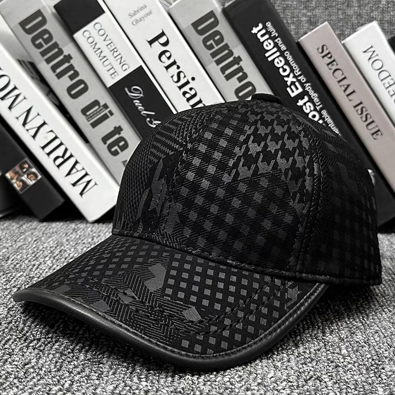 New 2024 Sports Baseball Cap Men Genuine Leather Duck Tonue Hats Male Casual Punch Hockey Golf Leather Printed