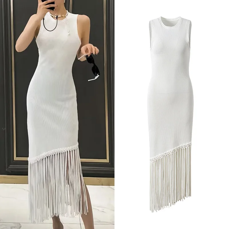 

Ele round Ne Svel Slim Fit Dr with Tassel Hem Commuter Sle Summer New Arrival Women's Faion Dr