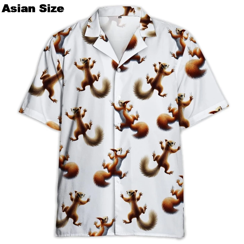 Cartoon Animals Pattern Shirts For Men Funny Squirrel 3D Printed Hawaiian Shirts Casual Fashion Blouse Harajuku Unisex Blouses