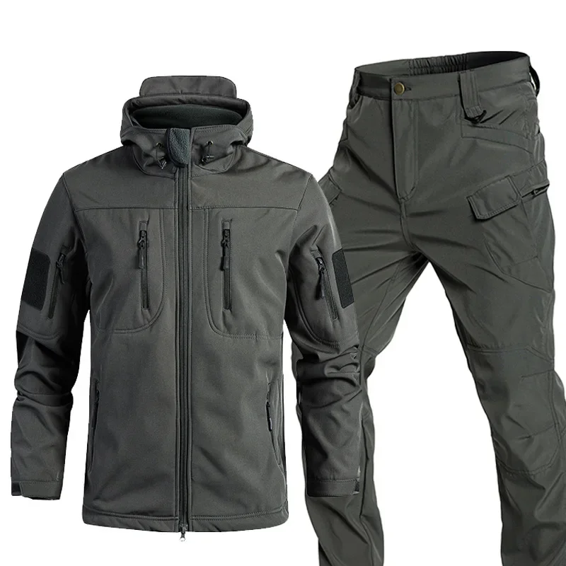 

Men Spring Autumn Outdoor Soft Shell Hiking Hunting Jacket Suit Waterproof Tactical Jackets Sets Fleece Cargo Pant Tracksuits