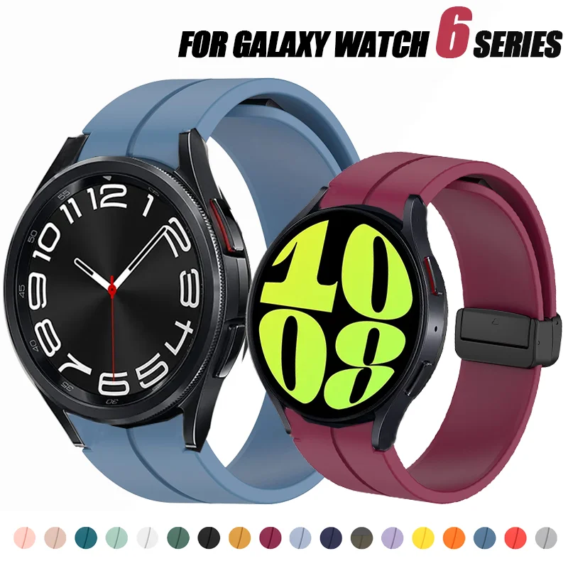 

Original Silicone Strap for Samsung Watch 6 43MM 47MM Sport Rubber Band Magnetic Buckle for Galaxy Watch 6 Classic 44MM 40MM