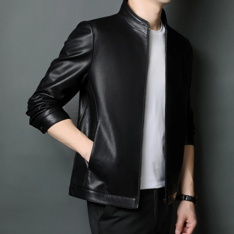 ZDT-8005 Spring And Autumn New Leather Jacket Men\'s Thin Section Leather Jacket Business Casual Travel Collar Thin Coat