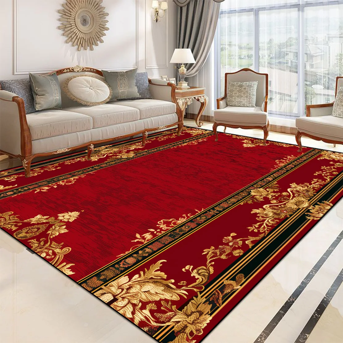 Luxury Red Large Living Room Carpet Chinese Style Inlaid with Gold Decoration Parlor Sofa Side MAT Non-slip Rugs for Bedroom 러그