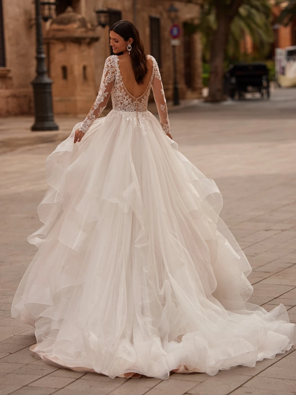 Sexy profundo decote em v sem costas vestido de casamento brilhante lantejoulas bedas noiva robe gracioso apliques longo vestido de noiva robe de mariée