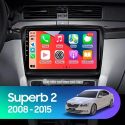 10.1” 4G WiFi Carplay 2din Android 14 Car Radio For Skoda Superb 2 B6 2008-2015 Multimidia Video Player Navigation GPS DSP QLED