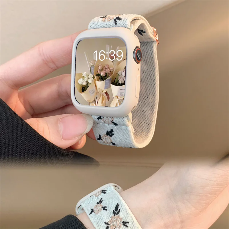 เย็บปักถักร้อยไนลอน + สําหรับ Apple Watch Band 45 44 มม.40 มม.49 มม.41 มม.42 38 มม.Correa สร้อยข้อมือสําหรับ iWatch Series 7 8 6 SE Ultra
