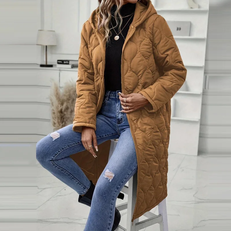 

Women's Retro Elegant Hooded Long Thick Coat European American Style Independent Station Cotton-Padded Jacket for Autumn Winter