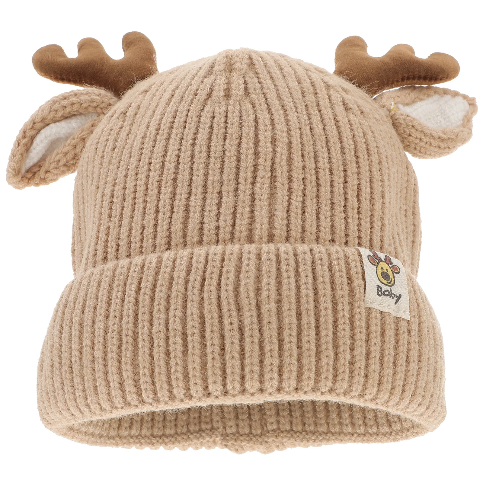 Children Thickened Knit Antlers Warm Wool Knitted Baby Hat (Khaki Suitable 3-24 Months' Baby) children knit hat