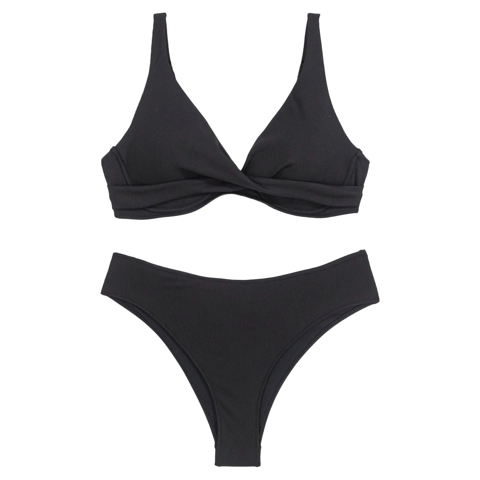 V-neck Swimwear Two Pieces Swimsuit Female Low Waist Bikini Set Brazilian Bathing Suit Bathers New Sexy Solid Bikini Women