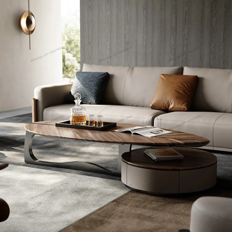 

High End Minimalist Solid Wood Coffee Table Design 2023 New Walnut Shaped Storage Tea Table
