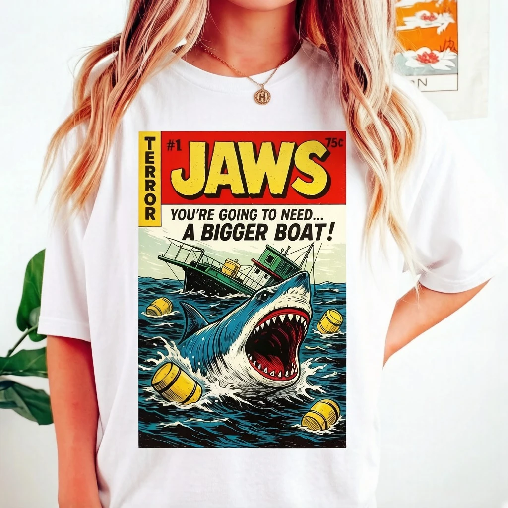 Shark Theme T-shirt, Film Surrounding T-shirt, Summer New Gm Cotton Men and Women Leisure Fashion T-shirt Restoring Ancient Ways