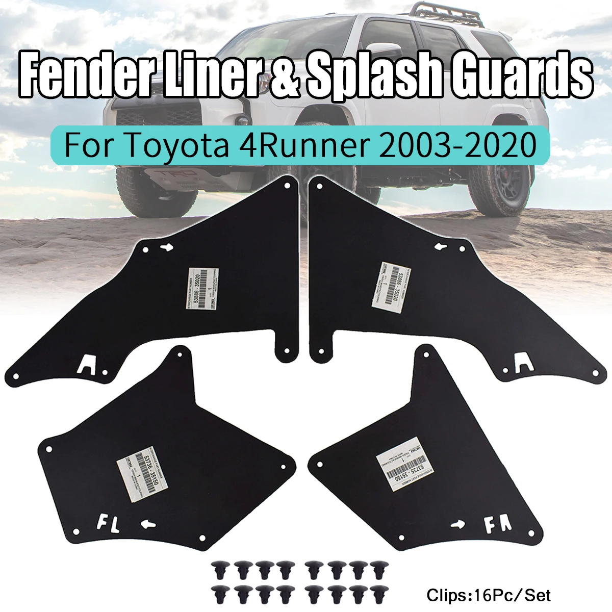 Fender Liners Splash Shield for Toyota 4Runner 2003 - 2020 Apron Seal Mud Flaps Guards Mudflaps W/Clips Fender Flares