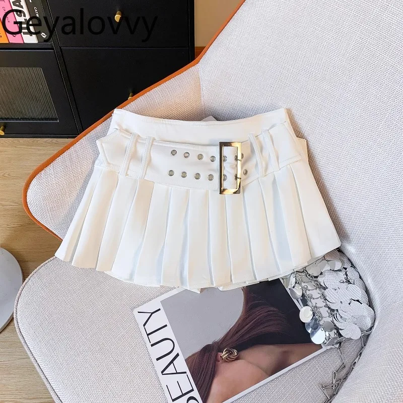 

Retro Spice Girl Low Waist Pleated Short Skirt Women's Summer Solid Color Sweet Versatile A Word Anti-light Mini Skirts