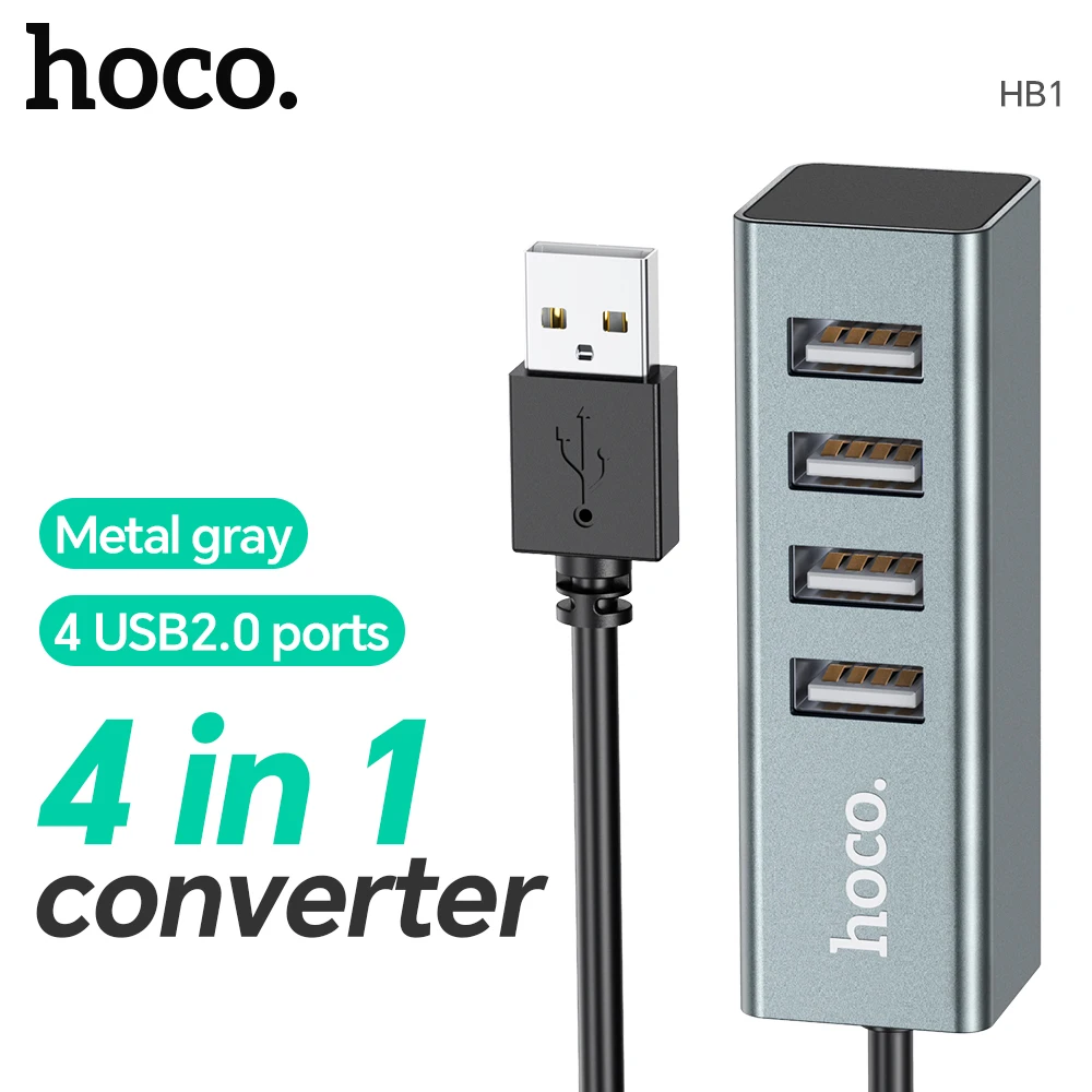 HOCO USB 2.0 Hub USB Splitter Power Adapter Hoge Snelheid 4 USB A-poort Meerdere Expander Converter Voor Computer Notebook Accessorie