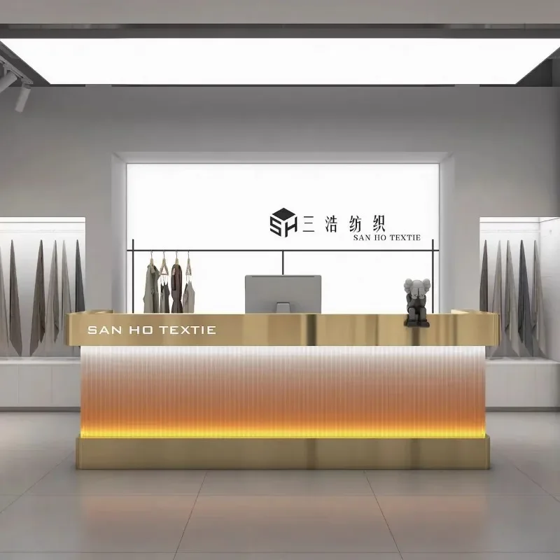 Front desk reception desk, stainless steel women's clothing store cashier, acrylic bar, barbershop counter