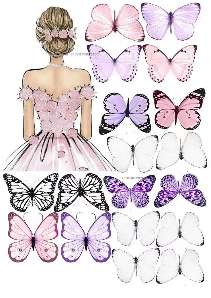 Purple Pink Butterfly Cake Decoration Happy Birthday Topper Handmade Painted for Wedding Party Wedding Decoration Party Gifts