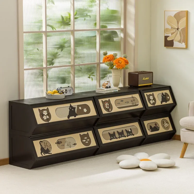 New medieval black cat original storage box Kalek lattice cabinet storage basket storage cabinet creative combination bookcase