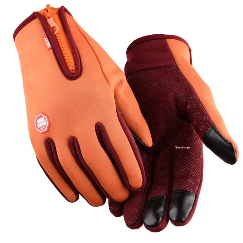 Full Finger Cycling Gloves Water Resistant Touch Screen Windproof Zipper Fleece Warm for Men Women Outdoor Skiing Mountaineering